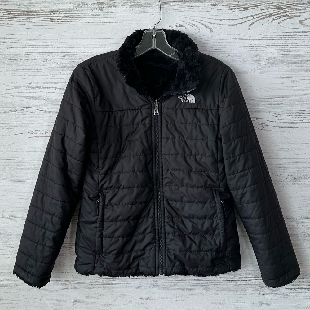 NORTH FACE Reversible Teddy Lined Quilted Full Zip Girls Jacket L (14/16) Black